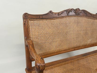 Molded and carved wood bench with leafy shell...