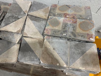 Large lot of polychrome cement tiles with...