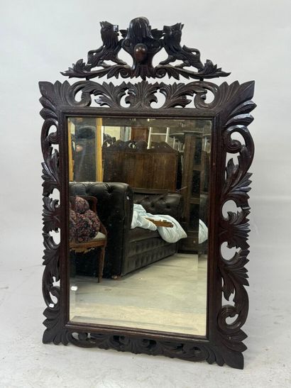 Moulded, carved and openworked wooden mirror...