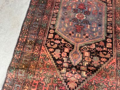 Hand-knotted wool rug with stylized motifs.
223...