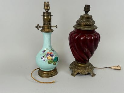 Two polychrome porcelain lamps decorated...
