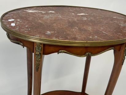 Small wooden flying table, marble top, bronze...