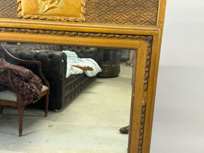 Wood and gilded stucco overmantel mirror...