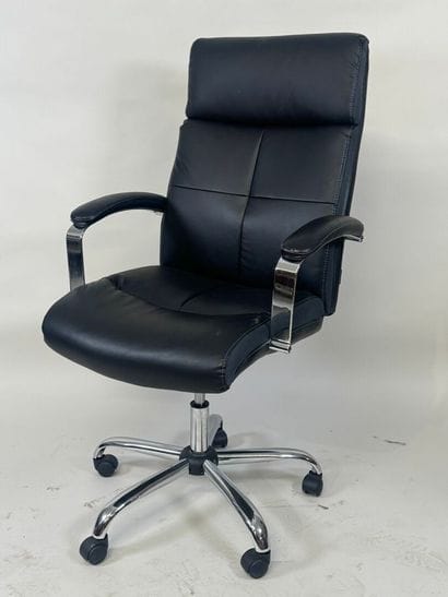Chrome-plated metal, leather and fabric office...