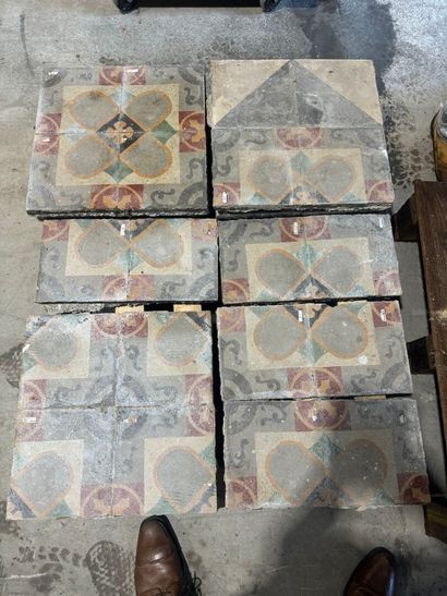 Large lot of polychrome cement tiles with...