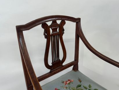 Molded and carved wood armchair, lyre back,...
