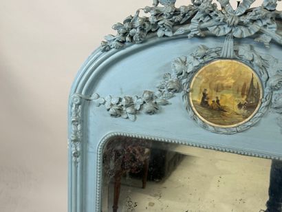 Painted and carved wood overmantel mirror...