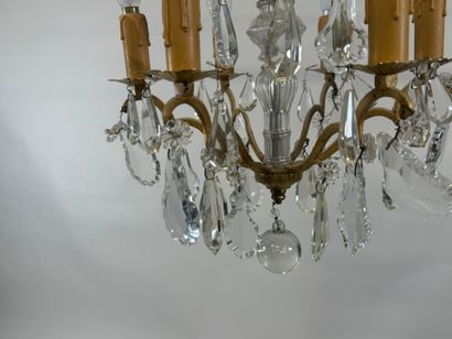 Six-light bronze chandelier with crystal...