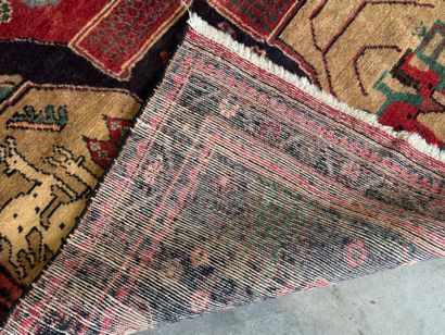 Hand-knotted wool rug decorated with landscapes...