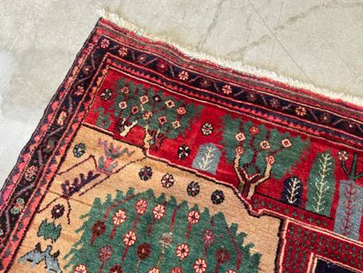 Hand-knotted wool rug decorated with landscapes...