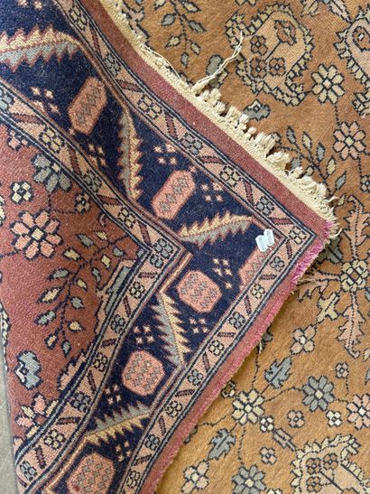 Hand-knotted wool rug decorated with foliage...