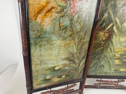 Three-leaf japanese folding screen, the bamboo...