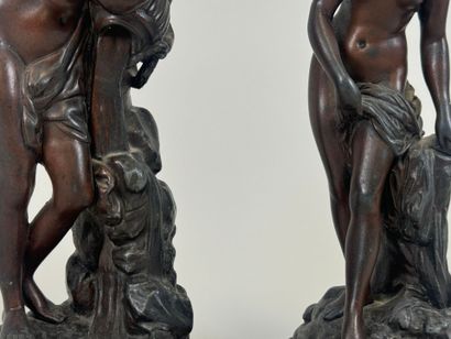 École, XIXe.
Femmes au bain.
Paire de sujets...