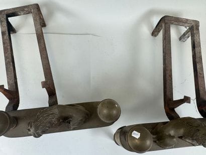 Pair of cast-iron and chased gilt bronze...