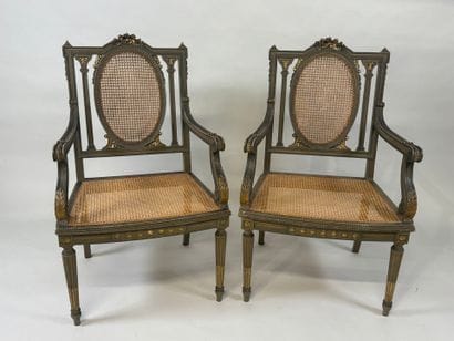 Pair of molded and lacquered wood armchairs...
