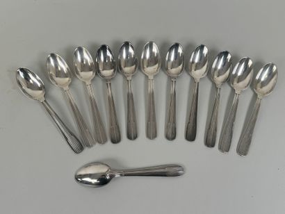 Twelve small spoons in silver-plated metal,...