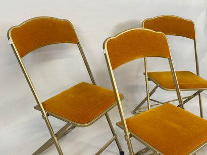 Set of four folding chairs in wood and gilded...