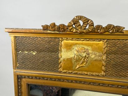 Wood and gilded stucco overmantel mirror...
