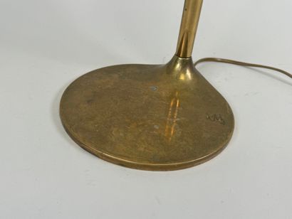 Brass desk lamp, swivel arm, circular base.
H....