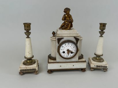 White marble, bronze and brass set decorated...