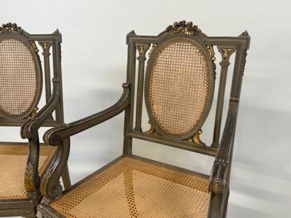 Pair of molded and lacquered wood armchairs...