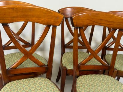 Series of six chairs in molded cherrywood,...