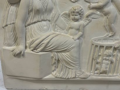 Large rectangular plaque in plaster decorated...