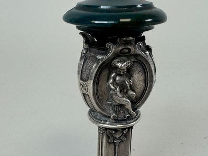 Metal and hardstone cachet with faceted decoration...