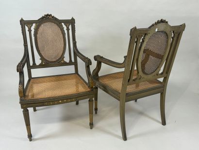 Pair of molded and lacquered wood armchairs...