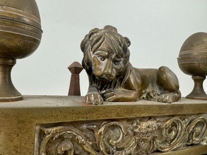 Pair of cast-iron and chased gilt bronze...