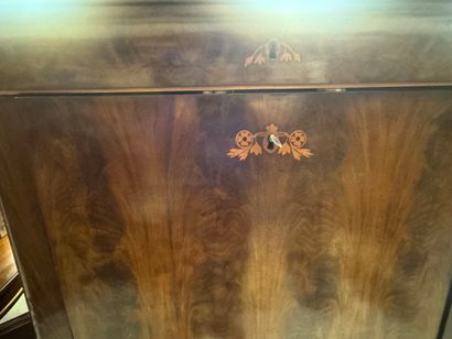 Secretary desk in light wood veneer and fillets,...