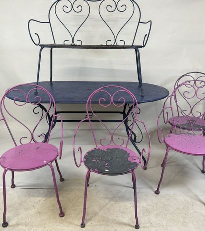 Painted metal garden furniture set comprising...