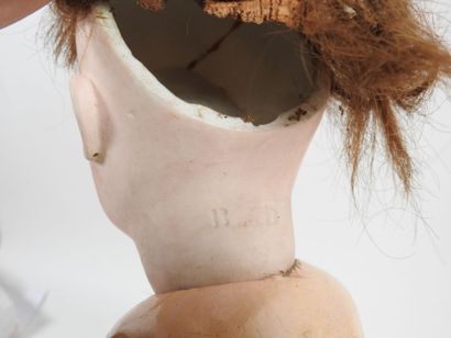 Bisque head doll, open glass eyes, open mouth...