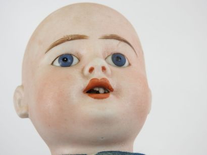 Bisque head doll, fixed eyes, open mouth...
