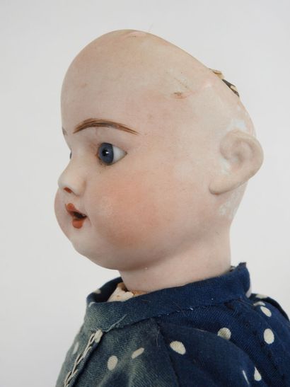 Bisque head doll, fixed eyes, open mouth...