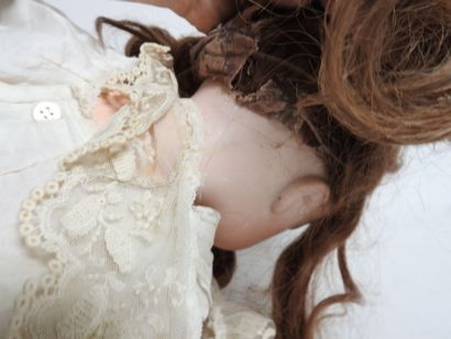 Bisque head doll, fixed glass eyes, open...