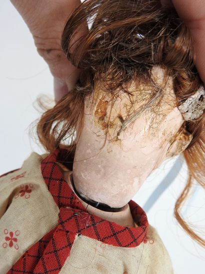 Little doll, boiled cardboard head with open...