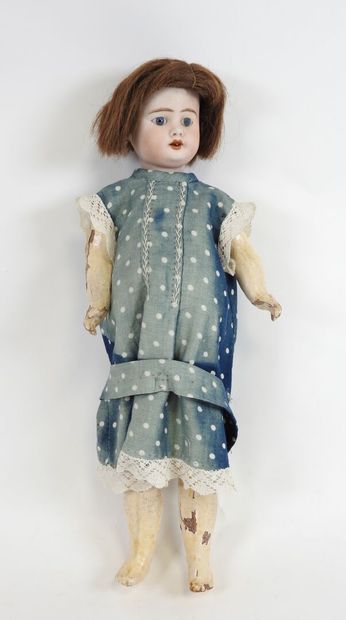 Bisque head doll, fixed eyes, open mouth...