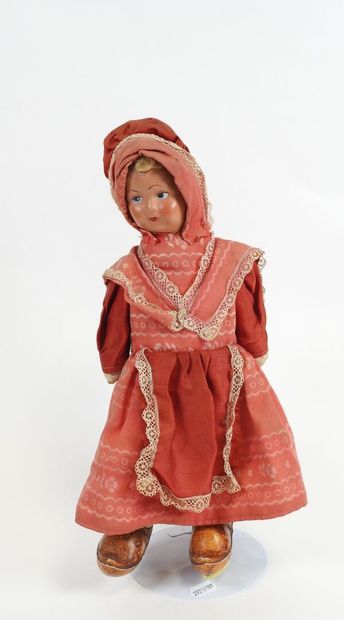 Fabric doll with boiled cardboard head.
Cloth...
