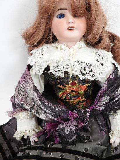 Bisque head doll, fixed eyes, open mouth...