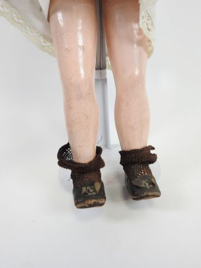 Bisque head doll, fixed eyes, open mouth...