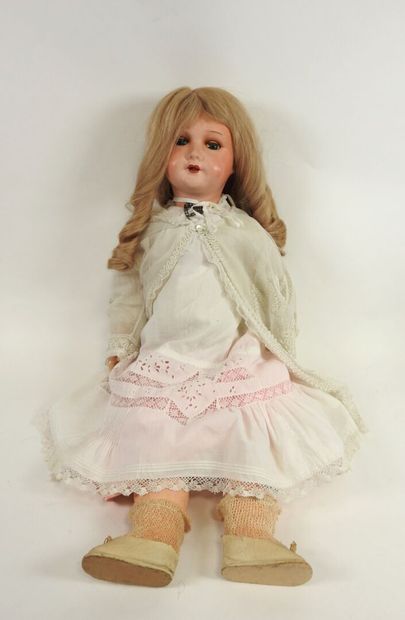 Large doll with boiled cardboard head, sleeping...
