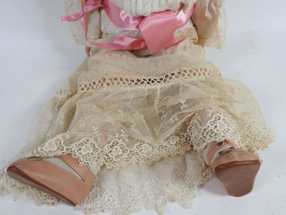 Bisque head doll, fixed glass eyes, open...