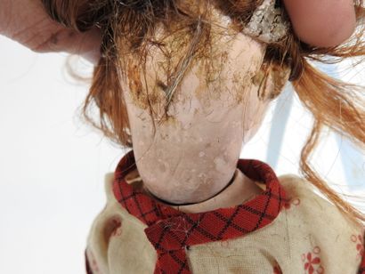 Little doll, boiled cardboard head with open...