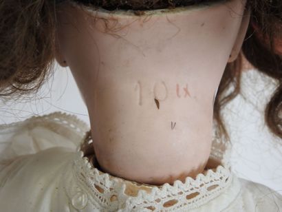 Bisque head doll, fixed eyes, open mouth...