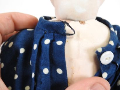 Bisque head doll, fixed eyes, open mouth...