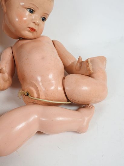 Bisque head doll, open glass eyes, open mouth...