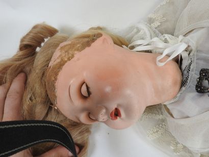 Large doll with boiled cardboard head, sleeping...