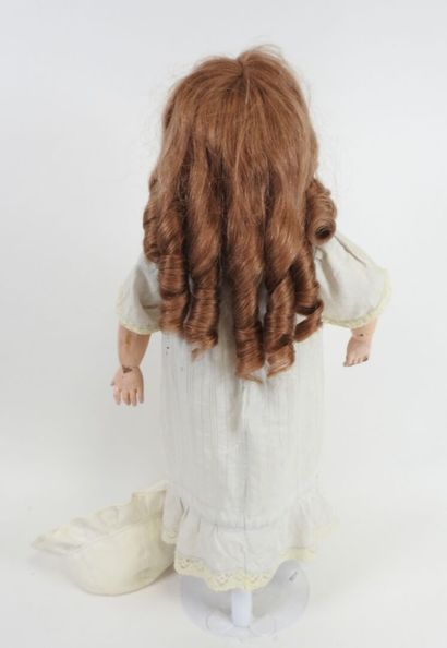 Bisque head doll, fixed eyes, open mouth...