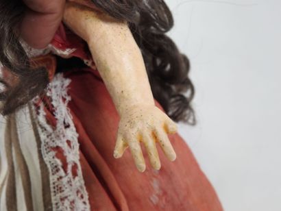 Doll with boiled cardboard head, fixed glass...